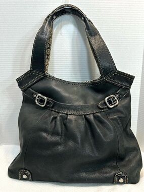 FOSSIL Black Pebbled Soft Leather Large Shopper Tote Shoulder Bag Satchel Buckle